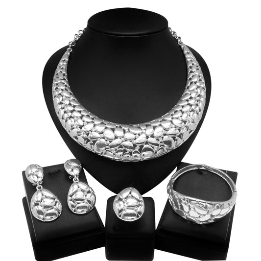 Italian Design Round Plated Jewelry Set - Silver
