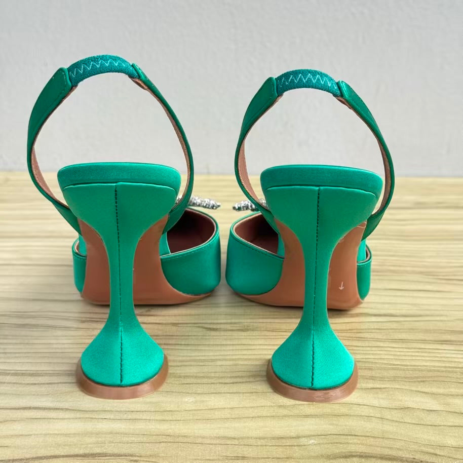 Designer Inspired Brooch Pointed Toe Slingback Heeled Shoe