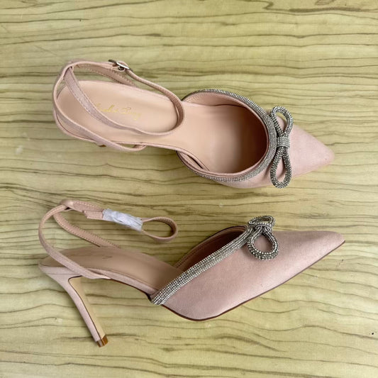 Bow Detail Ankle Strap Suede Pointed Toe Heeled Shoe