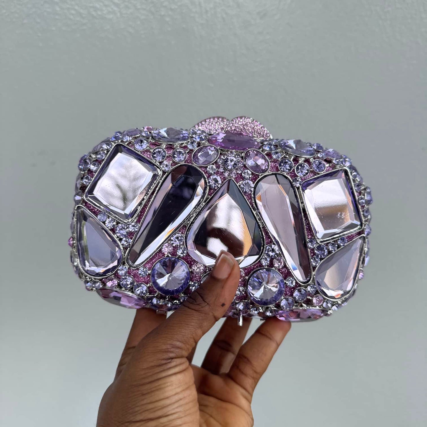 Large Faceted Crystals Clutch Purse