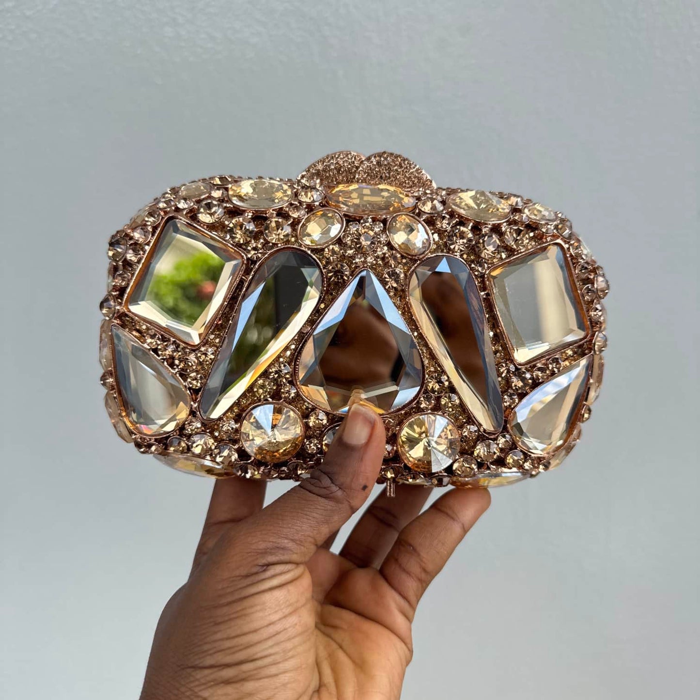 Large Faceted Crystals Clutch Purse