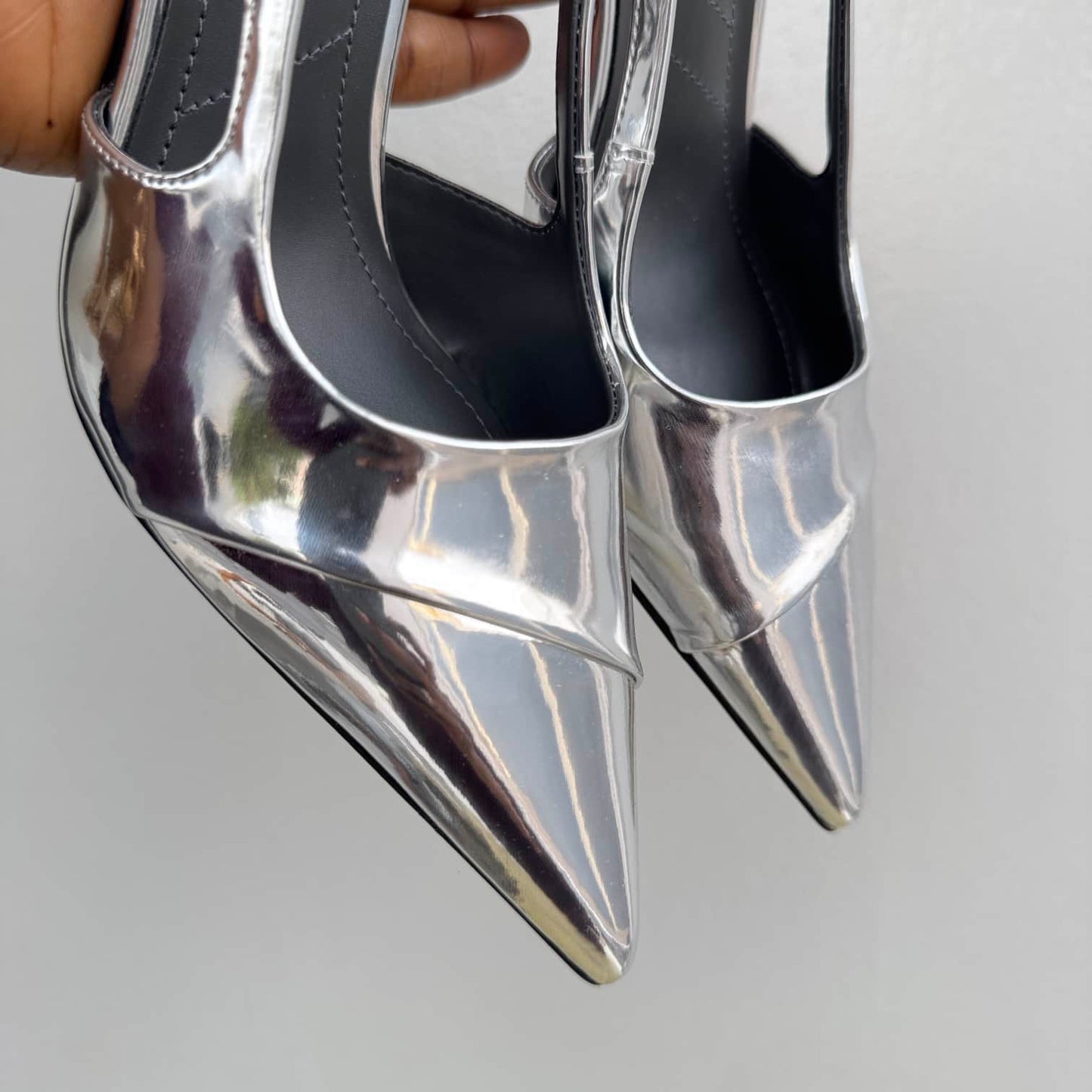Franco Sarto Patent Cut Out Pointed Toe Wide Heeled Slingback - Size 38, 39, 40, 41, 42