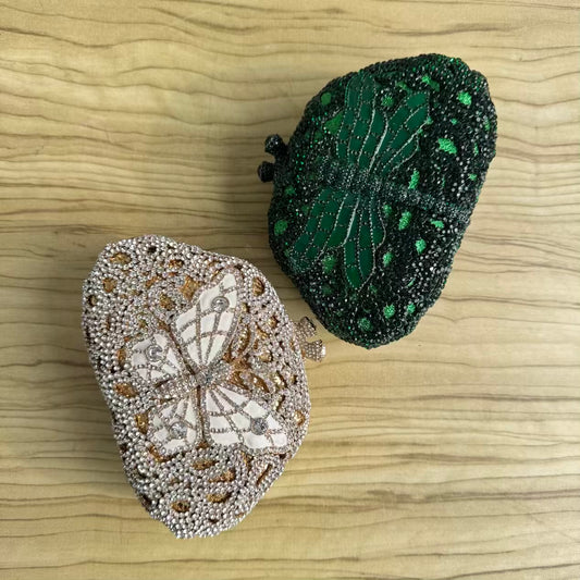 Butterfly Enamel Small Crystal Clutch