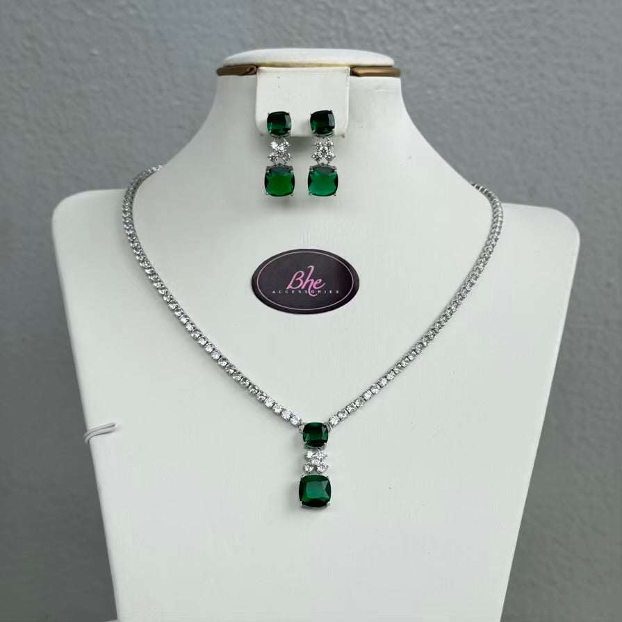 Simple X Drop Pendant Cubic Zirconia Necklace and Earring Set - Blue
