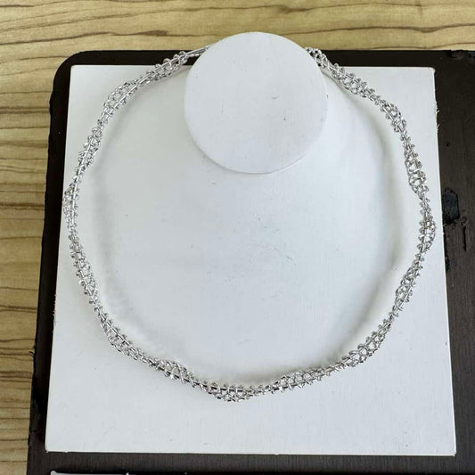 Statement Silver Tone Cord Necklace