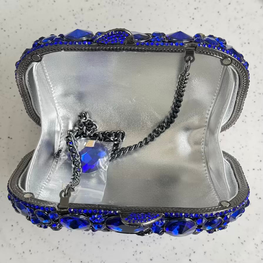 Large Faceted Crystals Clutch Purse