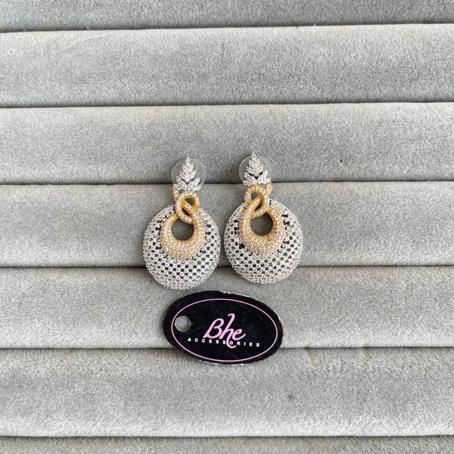 Small 2 Tone Cubic Zirconia Drop Earrings