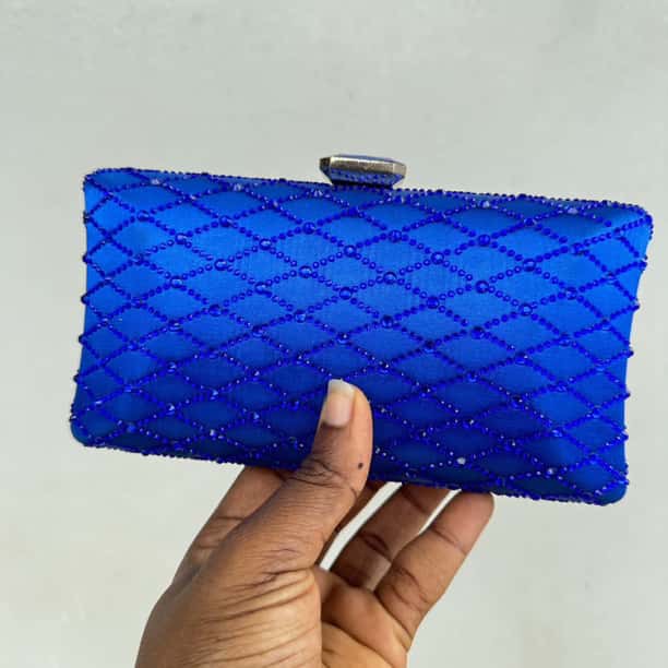Lattice Rhinestone Embellished Shimmer Clutch Purse
