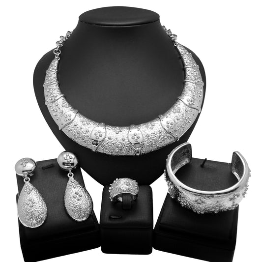 Italian Design Round Plated Jewelry Set - Silver