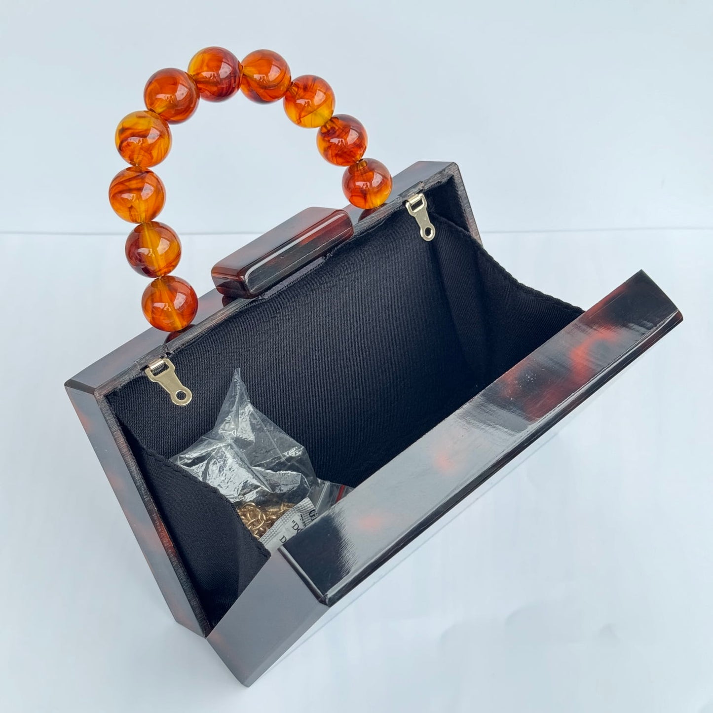 Rectangle Beaded Top Handle Acrylic Clutch Purse