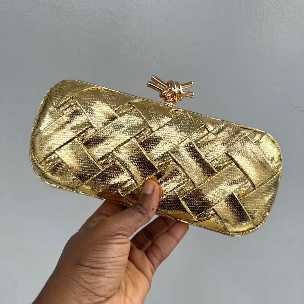 Weave Detail Metallic Knot Clutch Purse