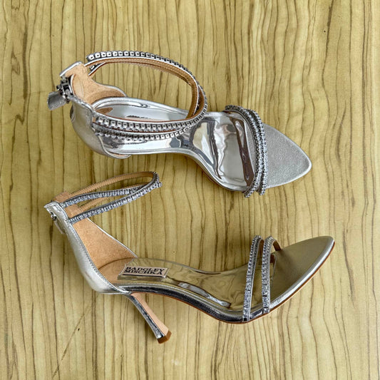 Badgley Mischka Logan Embellished Ankle Strap Heeled Sandal - Size 38