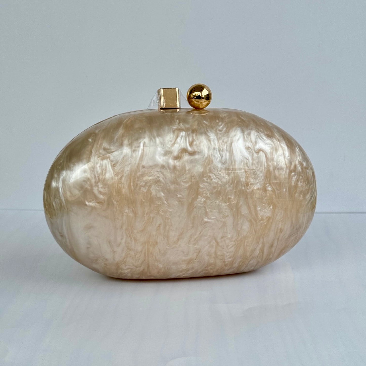 Oval Acrylic Clutch Purse - Black, Purple Marble