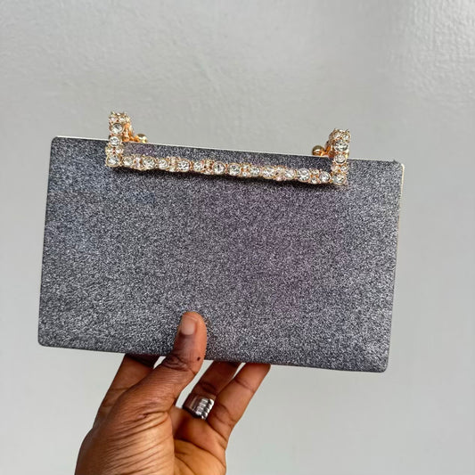 Flip Clasp Glitter Clutch - Grey