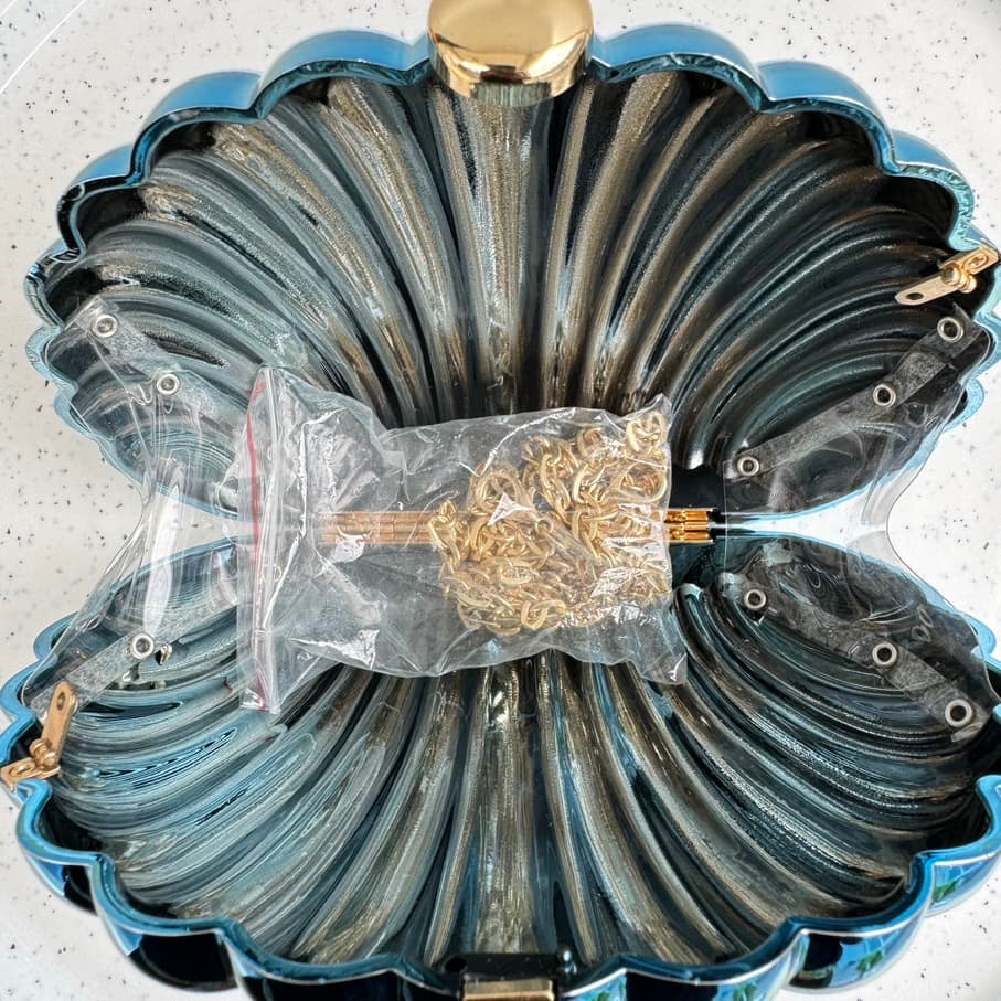 Shell Acrylic Metallic Party Clutch Purse - Teal Blue