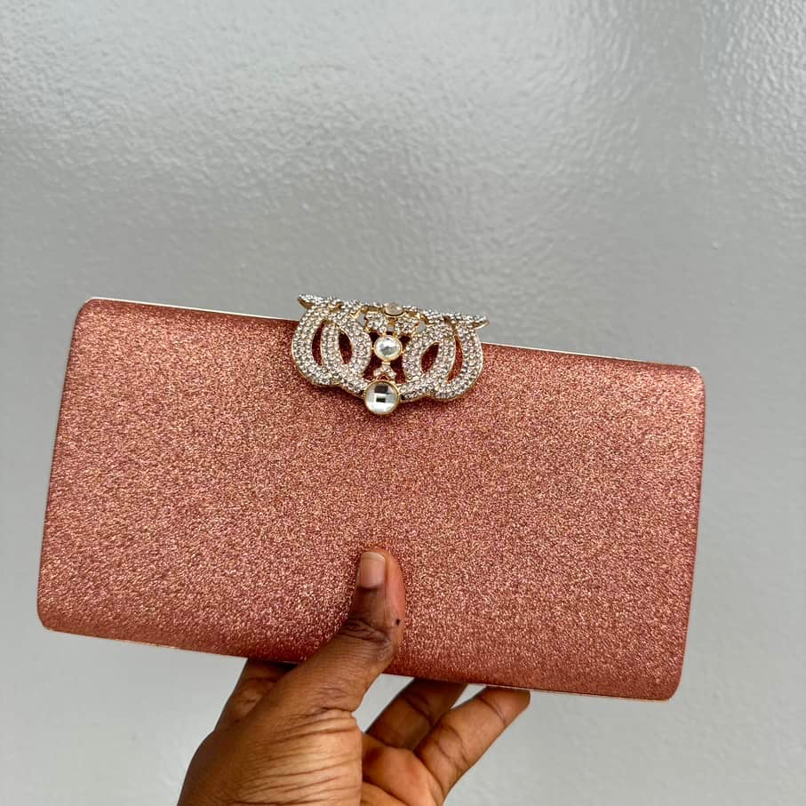 Big Flip Clasp Glitter Clutch - Rosegold