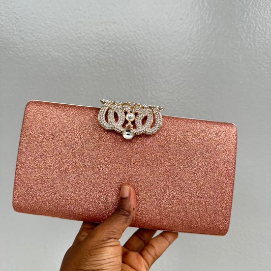 Big Flip Clasp Glitter Clutch - Rosegold