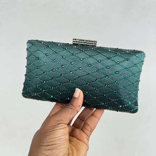 Lattice Rhinestone Embellished Shimmer Clutch Purse