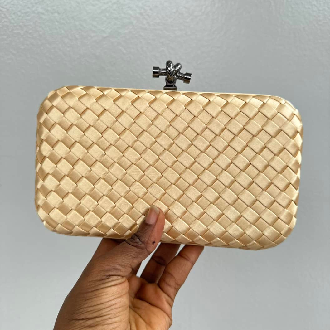 Weave Satin Knot Clasp Clutch Purse