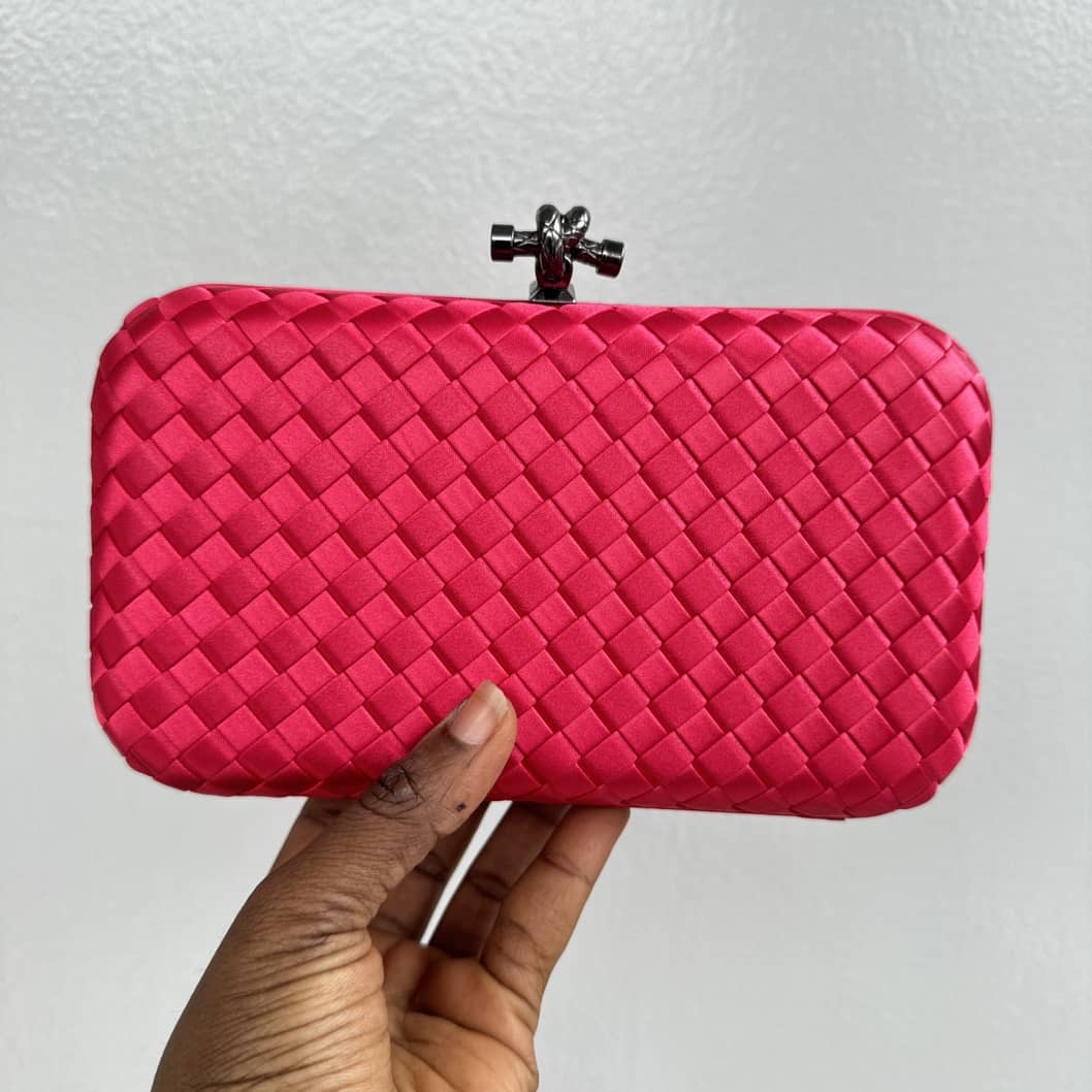 Weave Satin Knot Clasp Clutch Purse