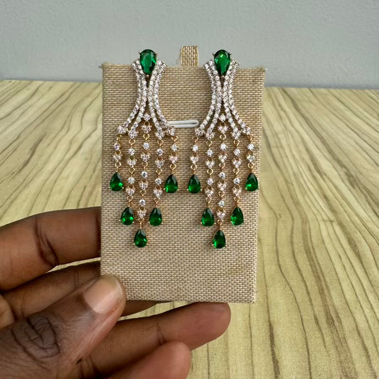 Gold Plated Tassel Earrings - Emerald Green