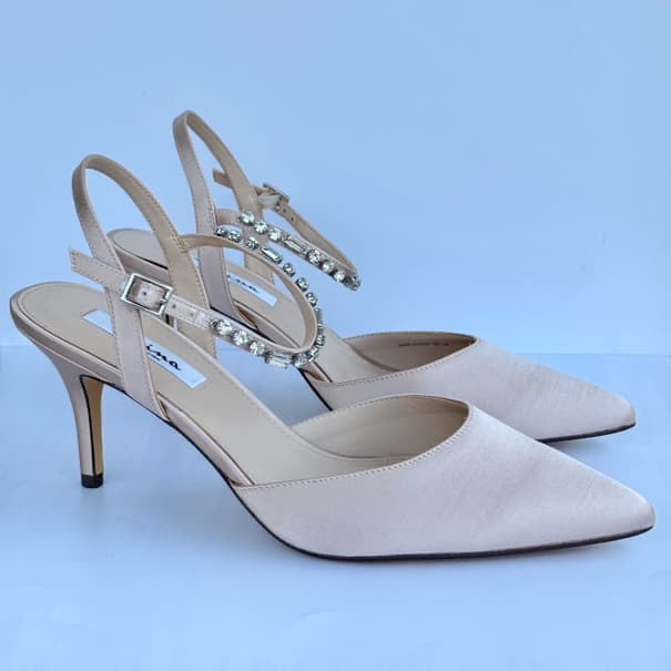 Nina Rosegold Satin Pointed Toe Low Heel Shoes - Size 41, 42