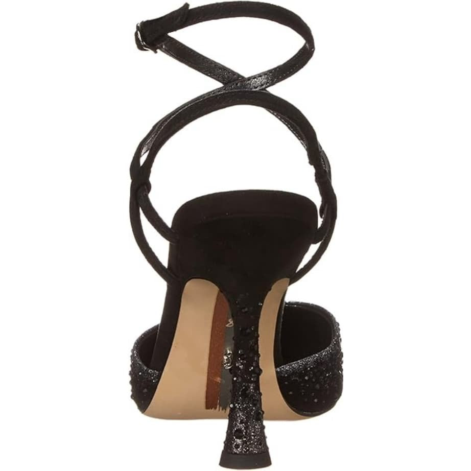 Sam Edelman Pointed Toe Satin Embellished Cross Strap Heeled Shoe