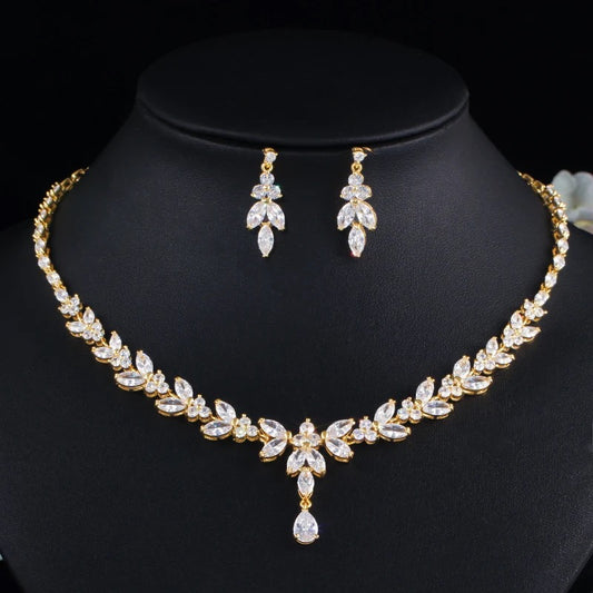 Drop Pendant Bridal Necklace and Earring Jewelry Set