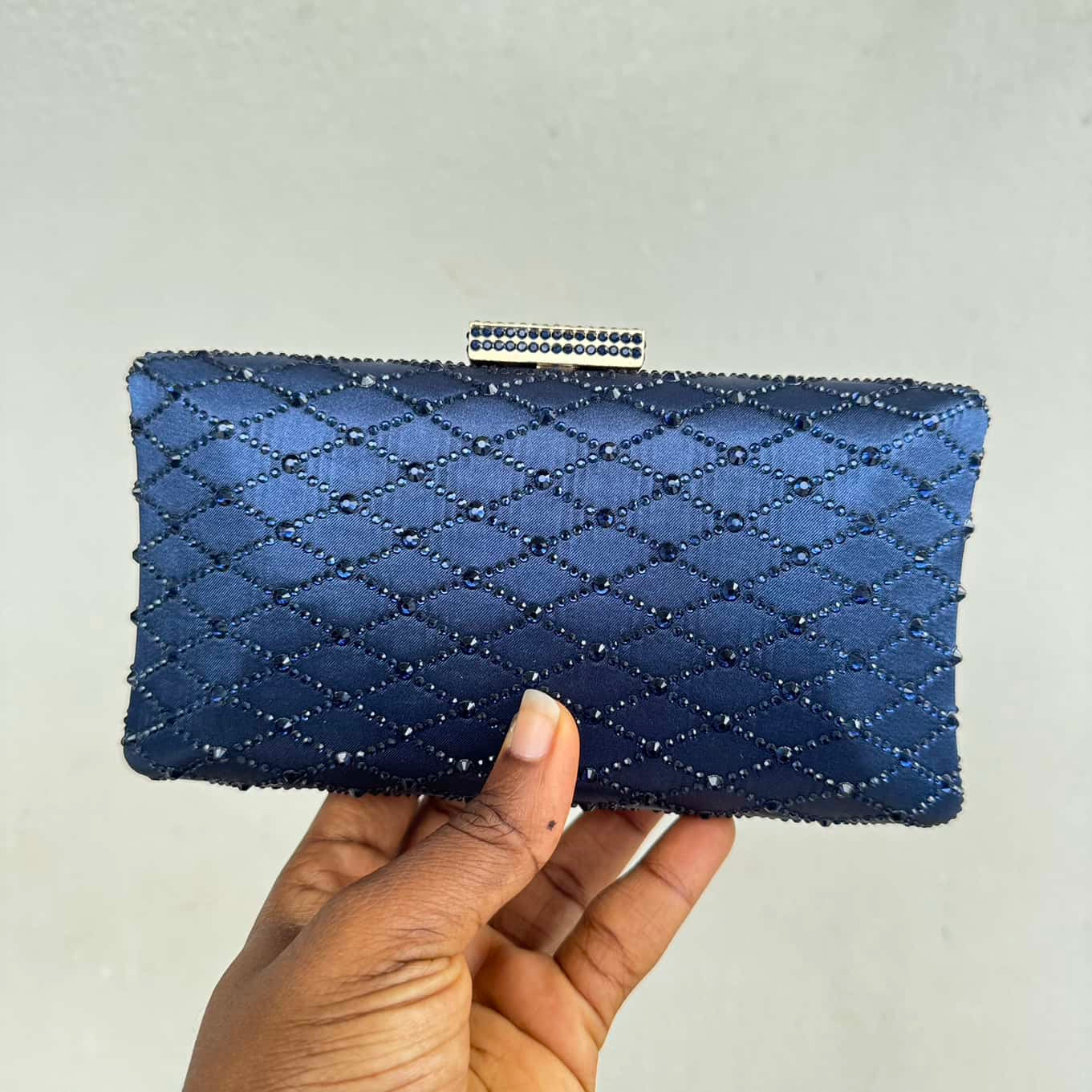 Lattice Rhinestone Embellished Shimmer Clutch Purse