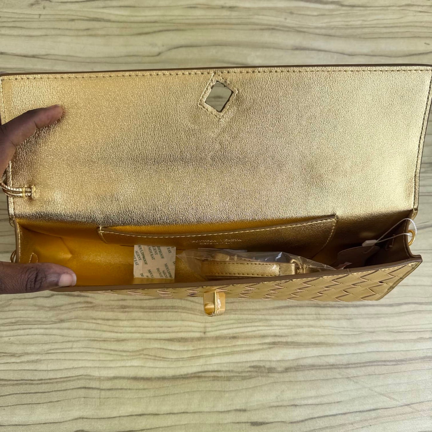 Weave Detail Metallic Long Clutch Purse