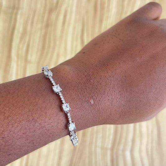 Silver Tone Square Cubic Zirconia Tennis Bracelet