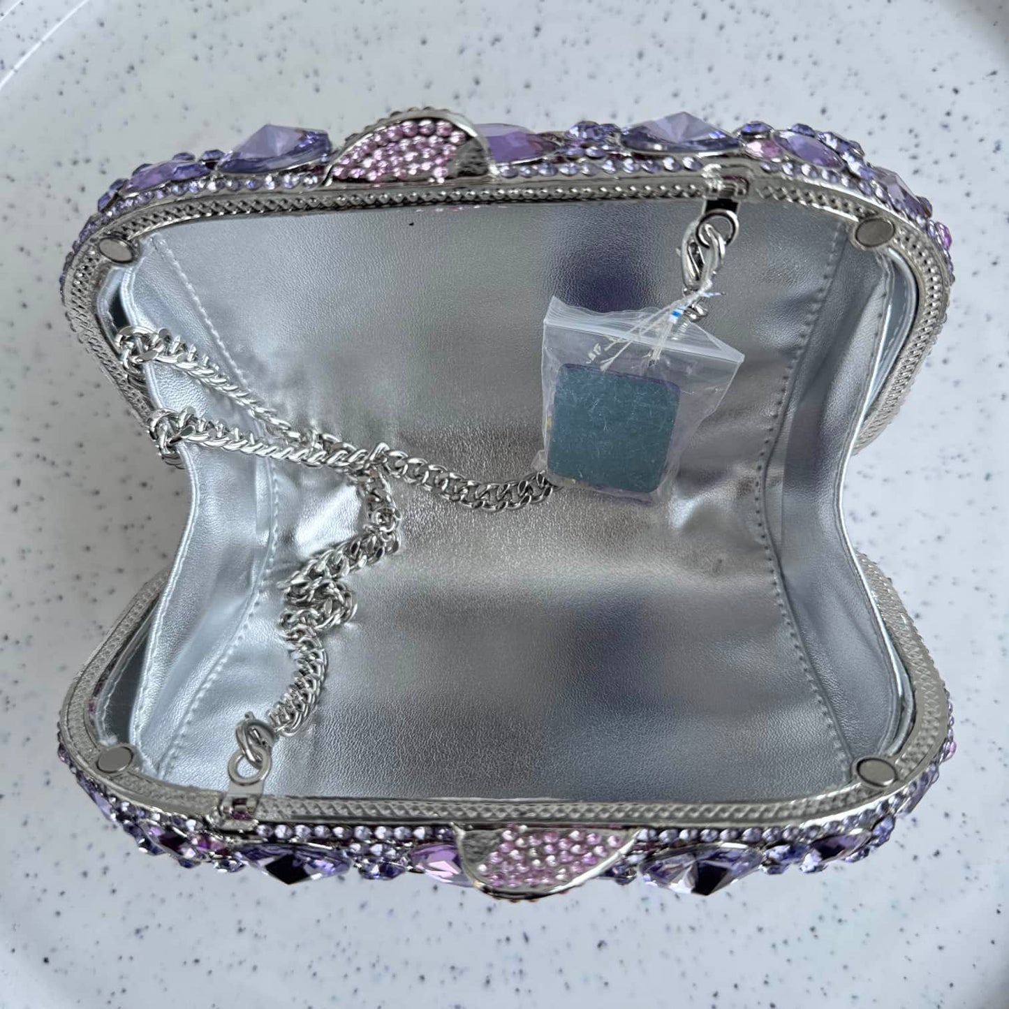 Large Faceted Crystals Clutch Purse