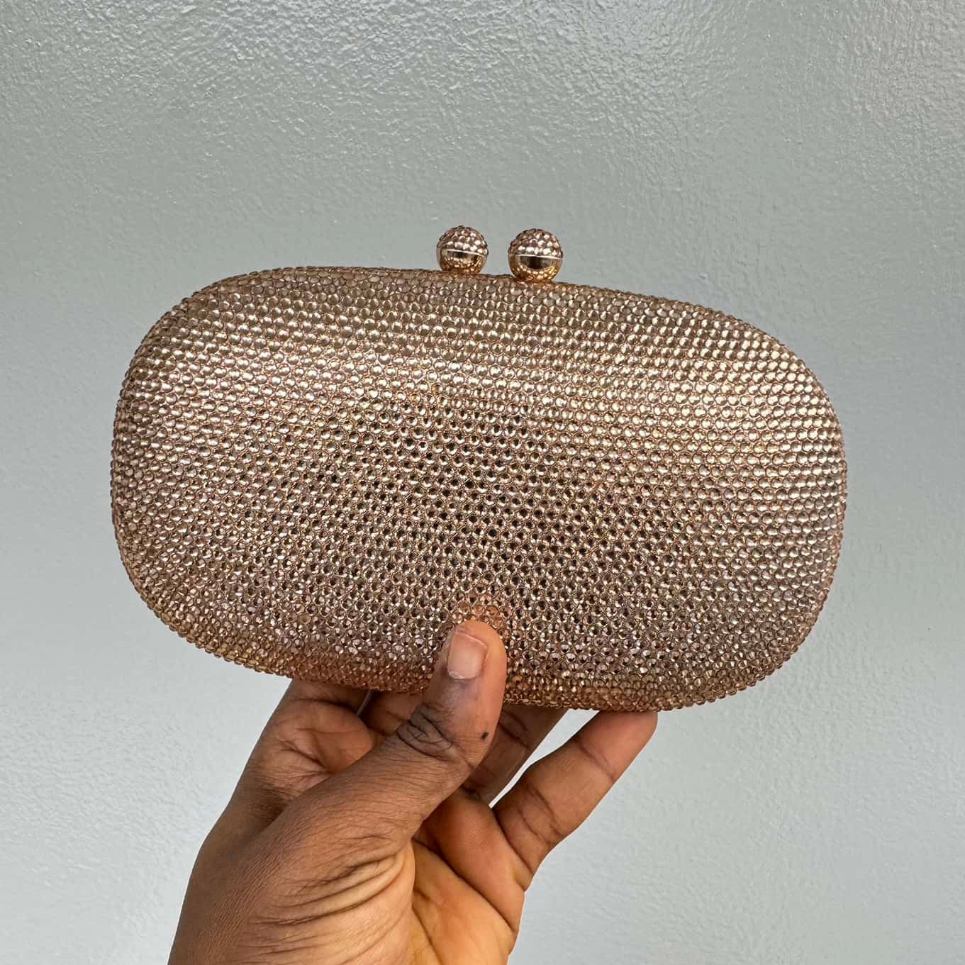 Oval Fully Embellished Crystal Clutch - Rosegold