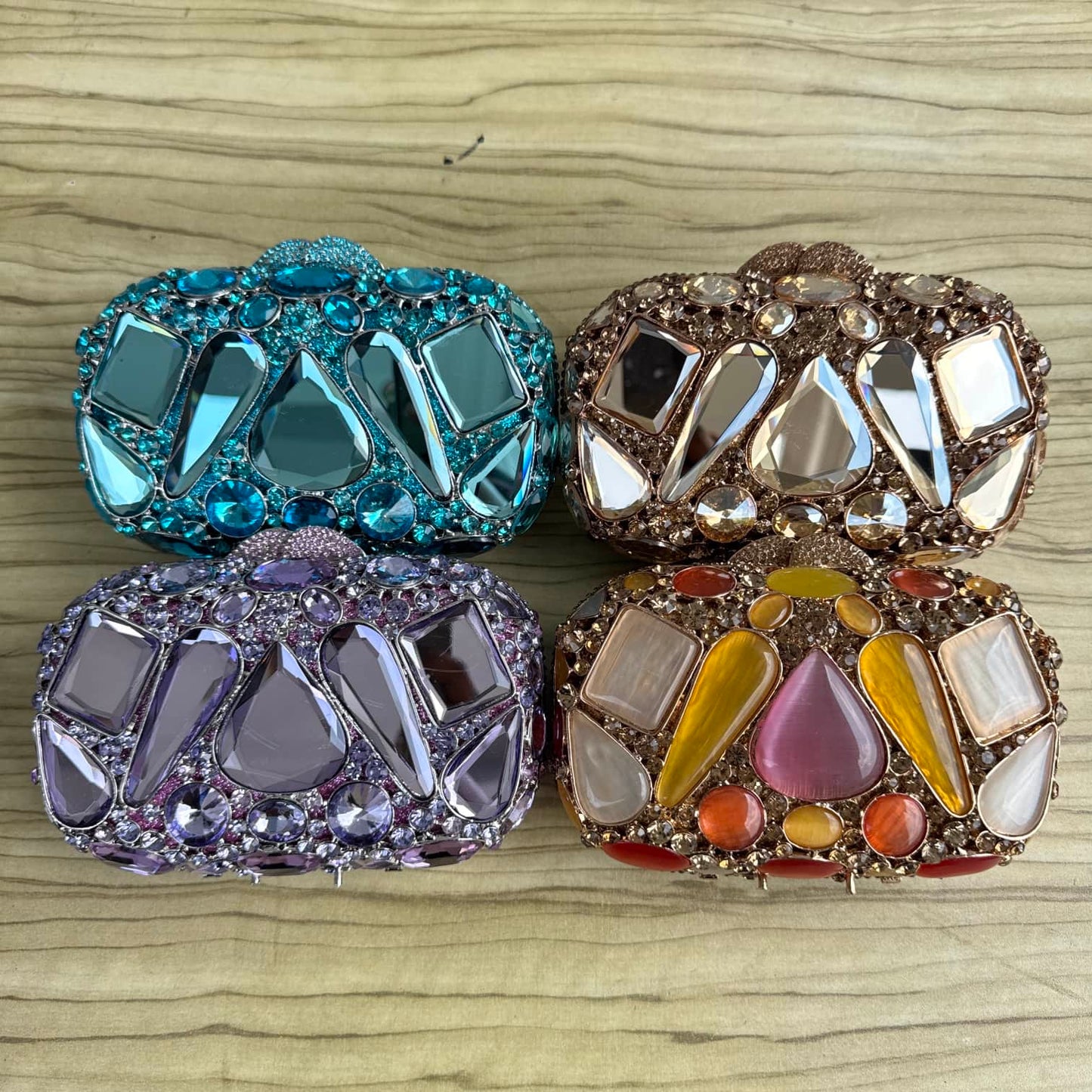 Large Faceted Crystals Clutch Purse