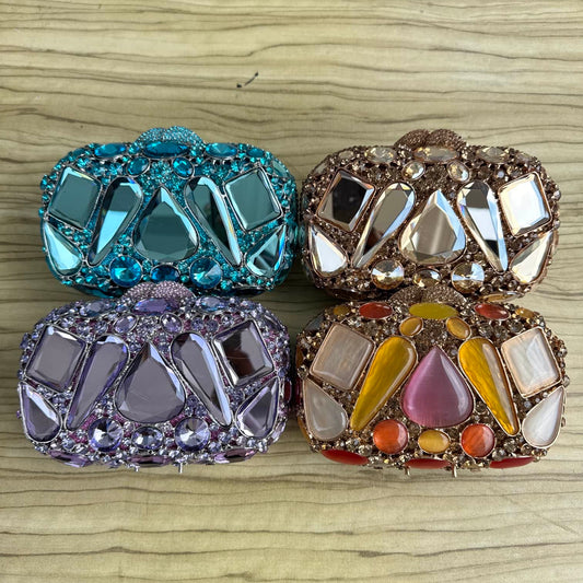Large Faceted Crystals Clutch Purse