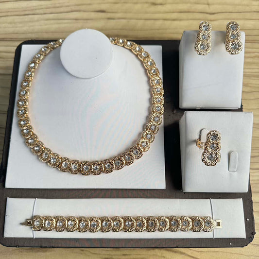 Round Gold Plated Rhinestone 4 Piece Jewelry Set