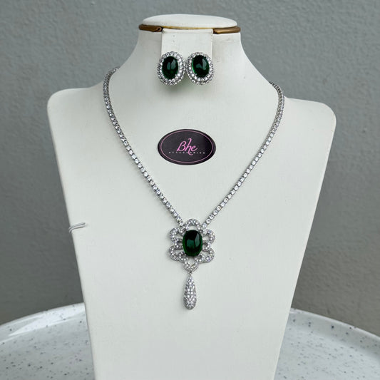 Floral Drop Pendant Opal Cubic Zirconia Jewelry Set