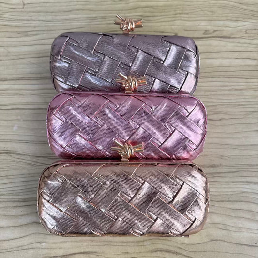 Weave Detail Metallic Knot Clutch Purse