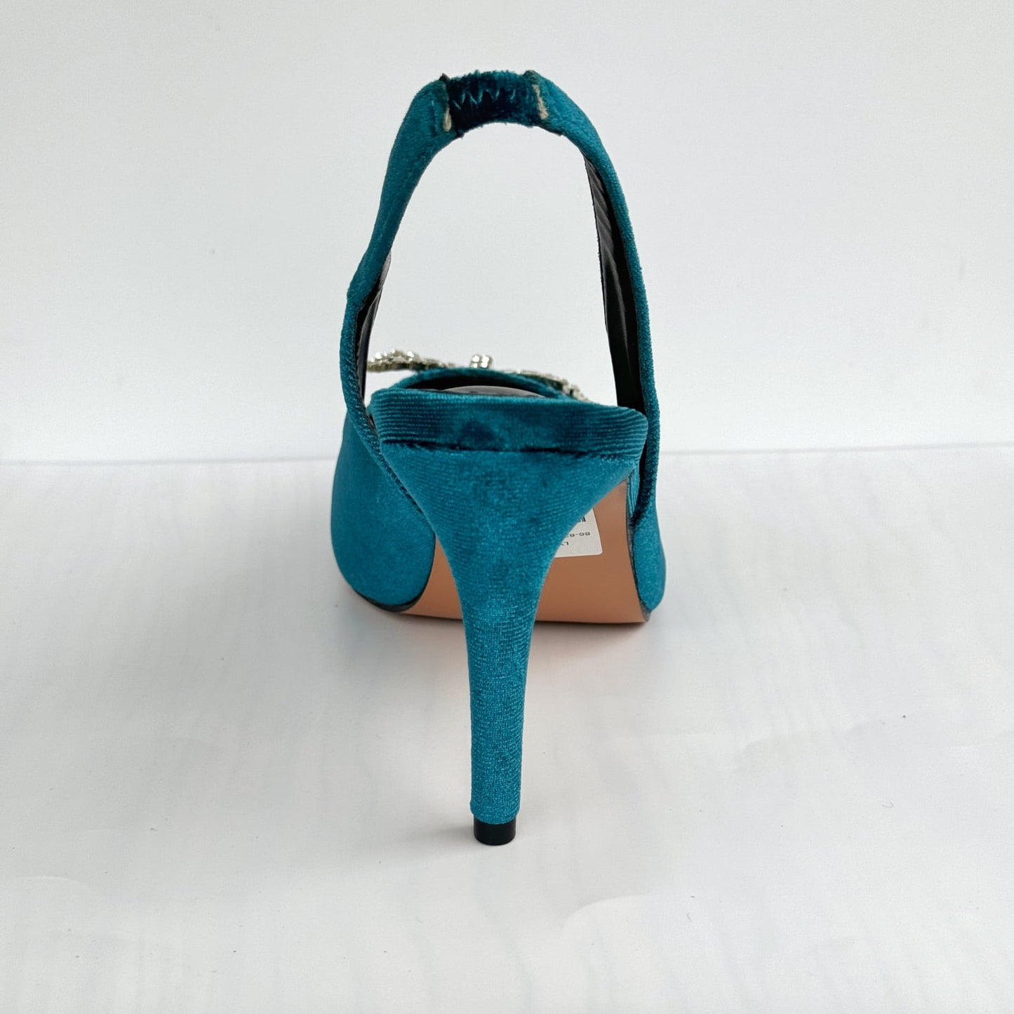 Pointed Toe Velvet Slingback with Crystal Bow - Teal