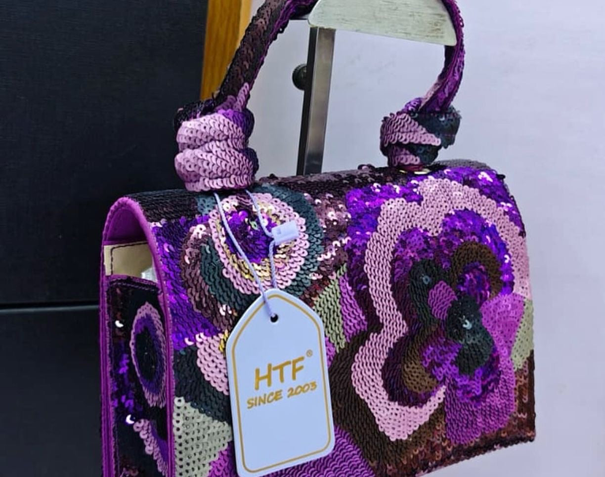 Multicolour Sequined Floral Clutch Bag