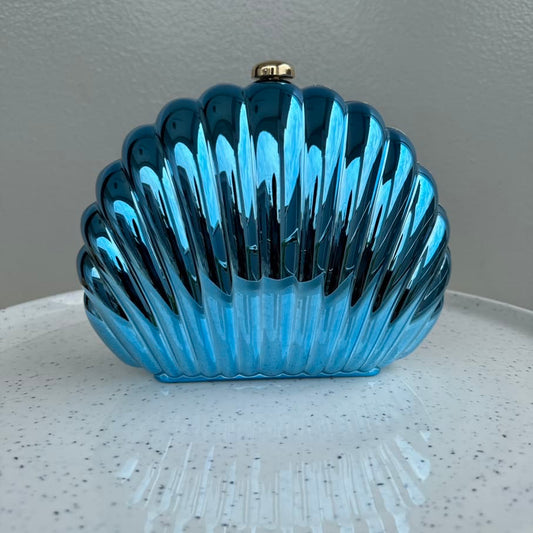 Shell Acrylic Metallic Party Clutch Purse - Teal Blue