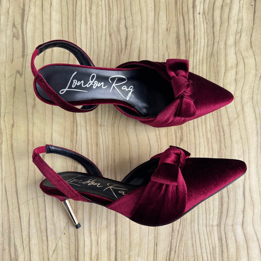 Velvet Bow Detail Pointed Toe Slingback Kitten Heels - Size 38, 39, 40
