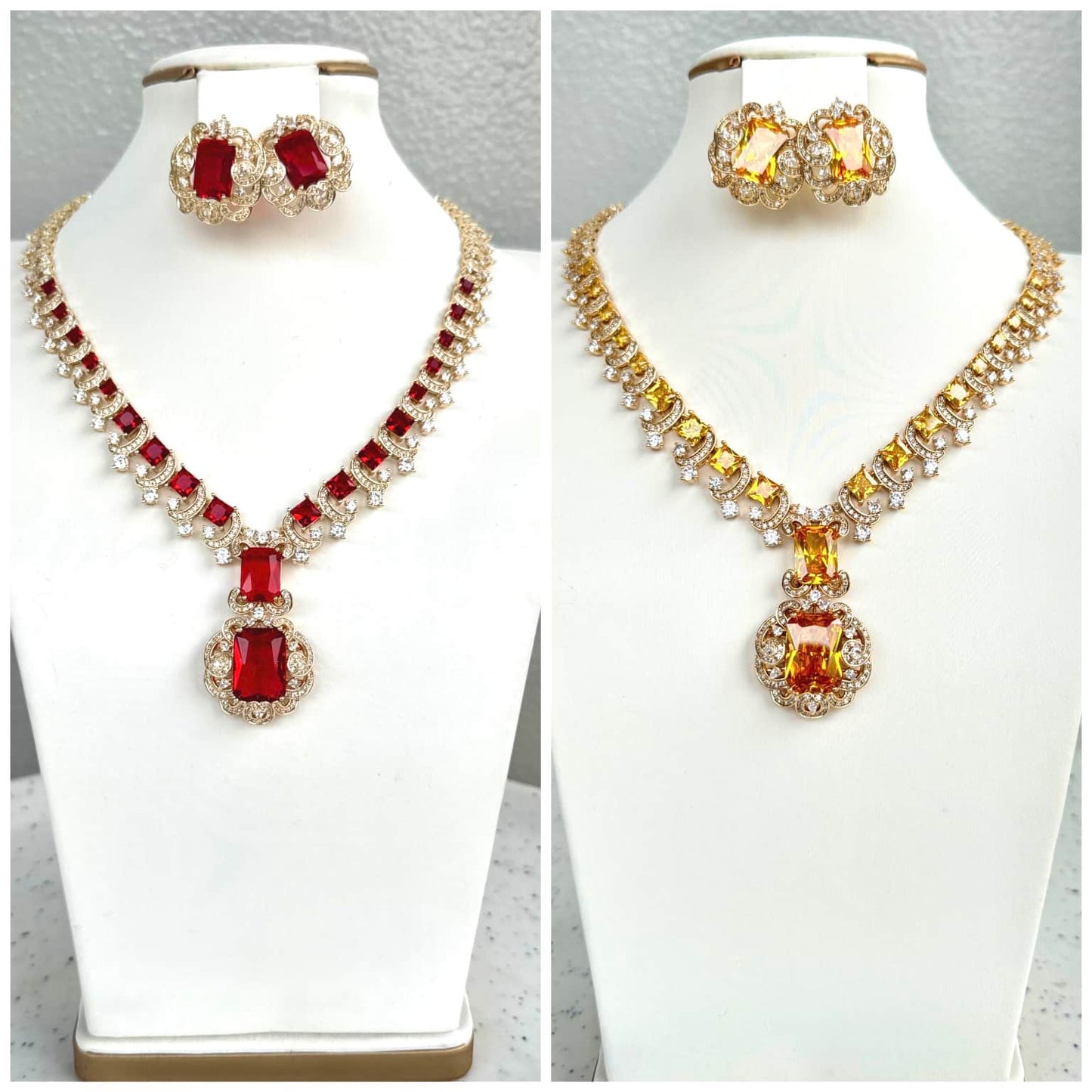 Statement Drop Pendant Luxury Cubic Zirconia Necklace and Earring Set
