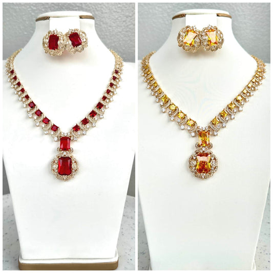 Statement Drop Pendant Luxury Cubic Zirconia Necklace and Earring Set