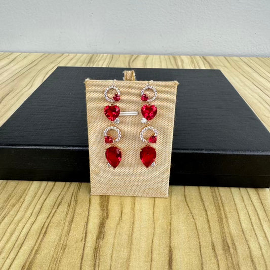 Gold Plated Pretty Drop Earrings - Ruby Red