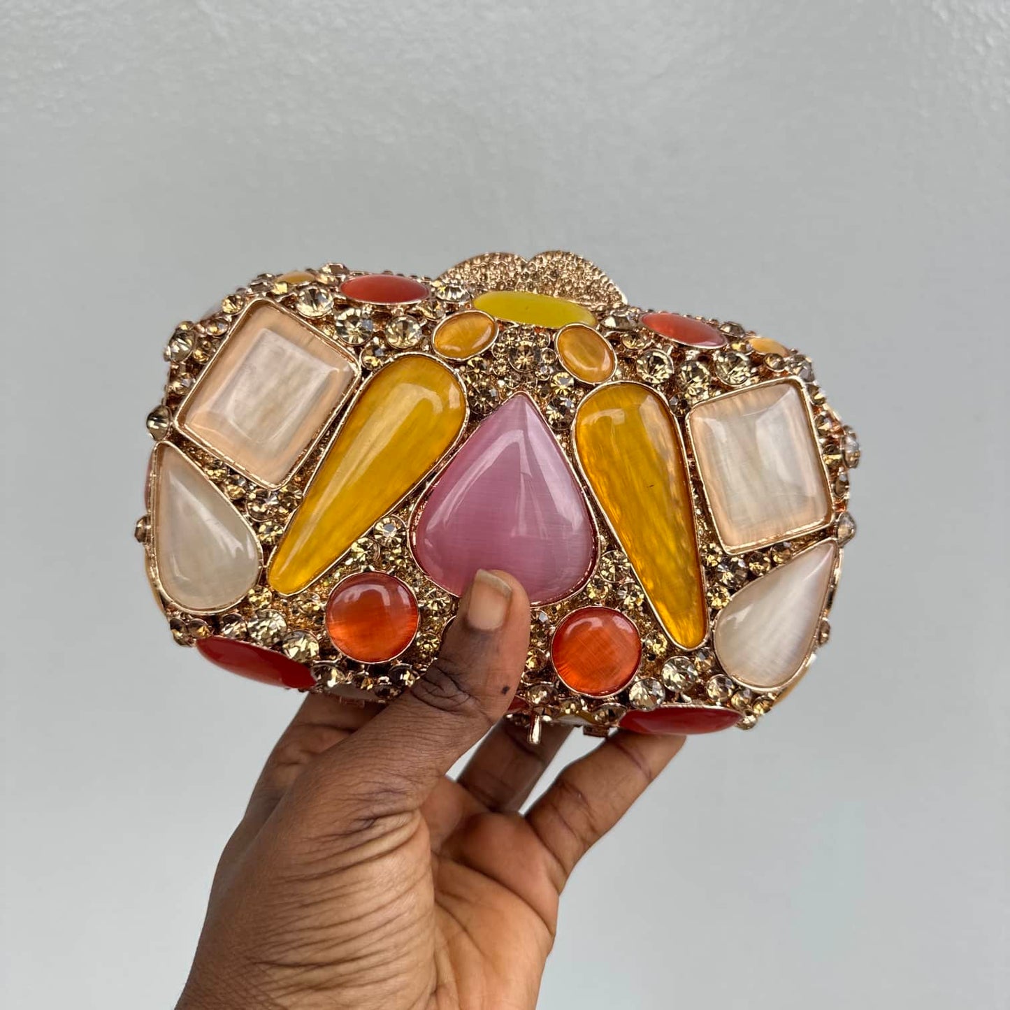 Large Faceted Crystals Clutch Purse