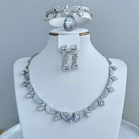 Complete Bridal Cubic Zirconia Jewelry Set - Silver