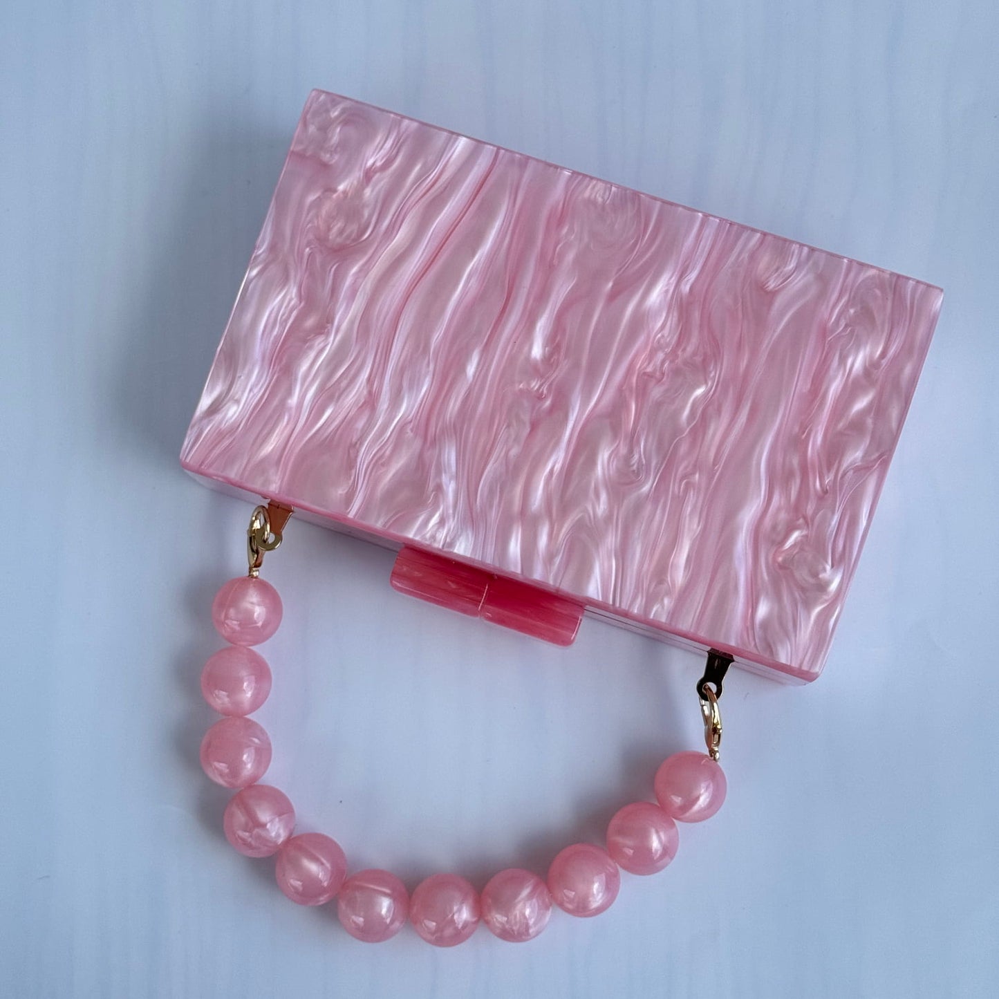 Rectangle Acrylic Beaded Strap Clutch Purse - Pink