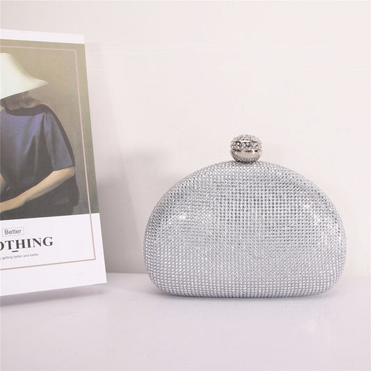 Half Moon Crystal Embellished Clutch Purse - Silver