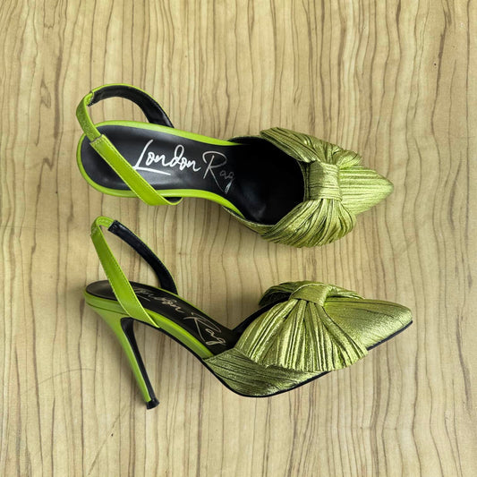 Metallic Bow Detail Pointed Toe Slingback High Heels - Size 39, 40